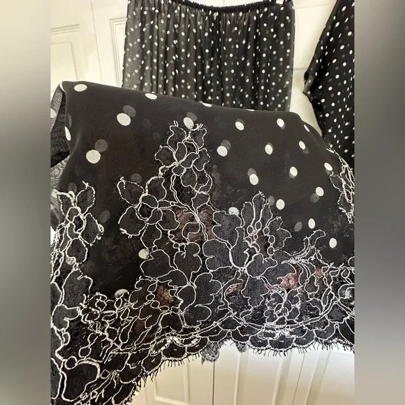 Rosamosario 100% Silk Georgette Polka Dot Lounge Set French Lace Luxury Lounge - Picture 5 of 17